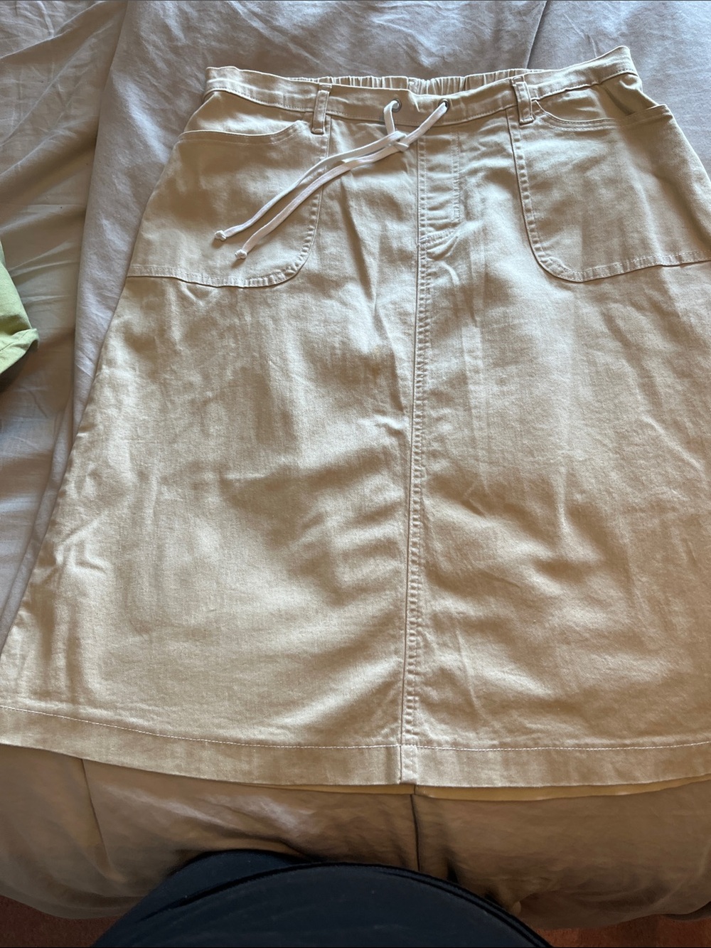 Demin & Co  Cream Utility Faux Drawstring Skirt sz L 25 in length